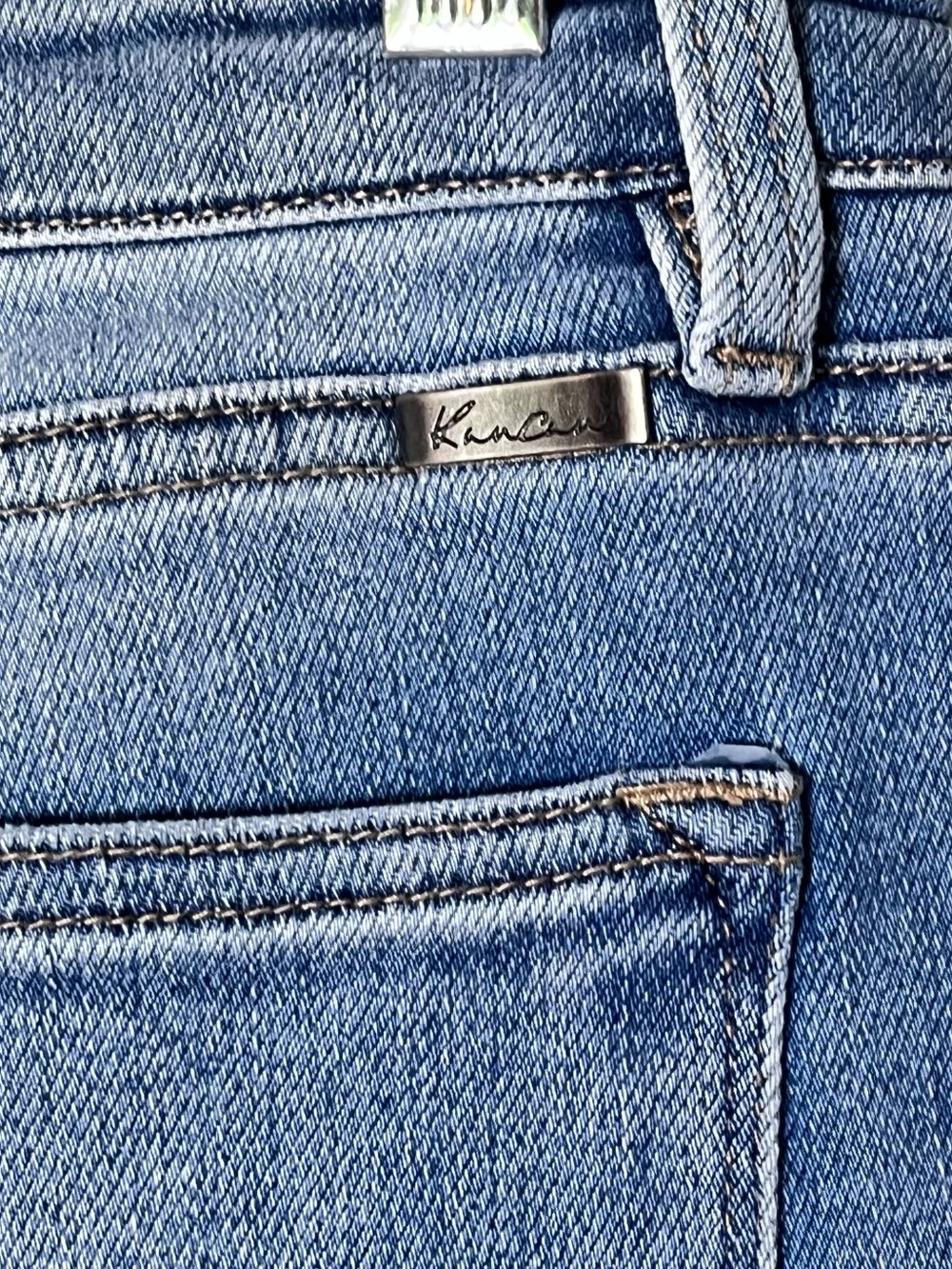 KanCan Medium Blue Distressed Faded Button Fly Flare Jeans Stretch Long Size 11 - Picture 6 of 9